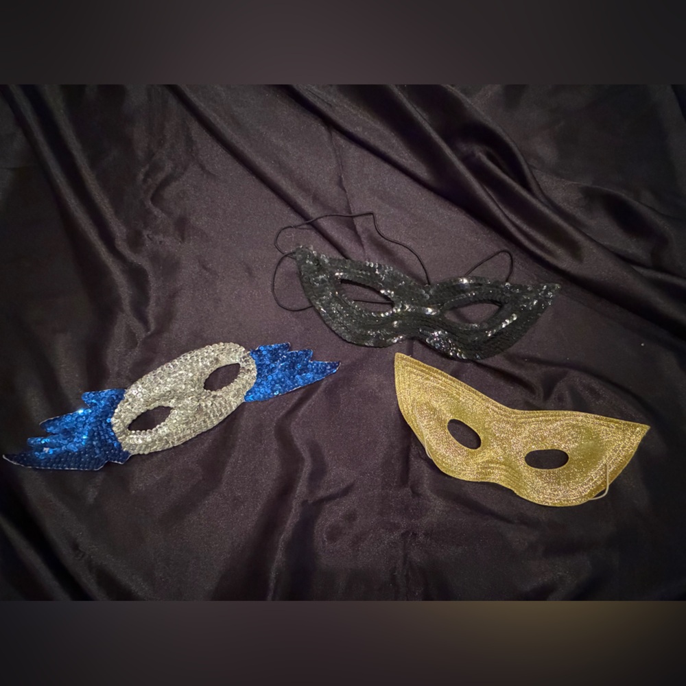 Sequin Masquerade Eye Mask - Black, Gold, Silver & Blue